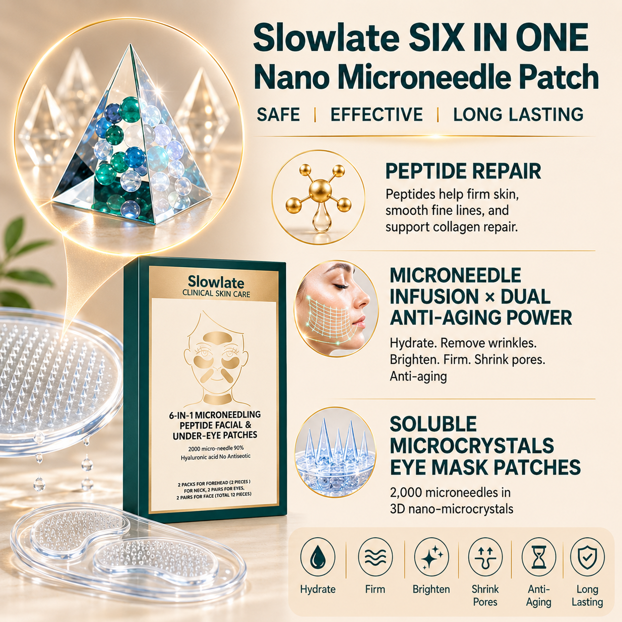 Slowlate Hyaluronic & Peptide Microneedling Patches