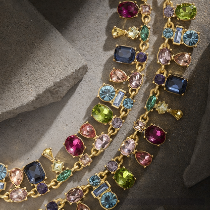 Oscar Live Cross-border Colorful Crystal Dopamine Color-blocked Luxe Small-batch Design Elegant High-end Clavicle Necklace